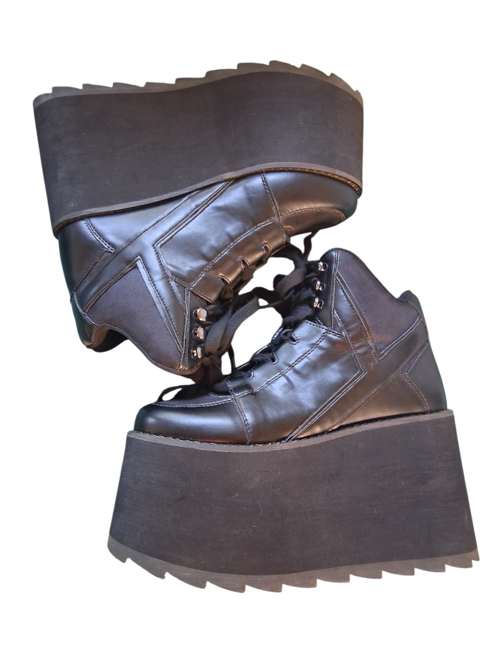 YRU Qozmo Hi Black High-Top Platform Sneakers Goth Boots Club Wear - Size 7M